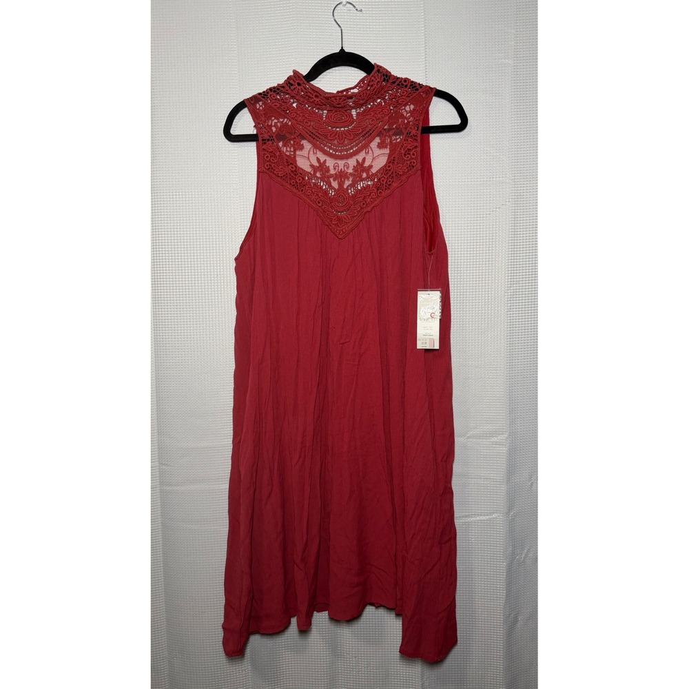Signature Studio Crochet Lace Dress Women's XL Burgundy‎ High Midi Dress